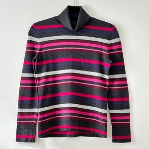 Eddie Bauer Gray Pink Purple Cotton & Cashmere Striped Turtleneck Sweater